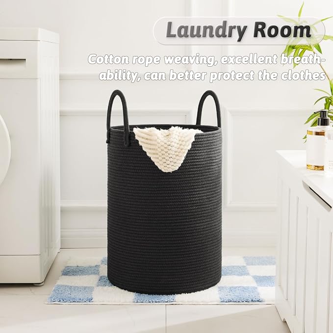 Laundry Basket, Woven Cotton Rope Laundry Hamper, 80L - Image 5
