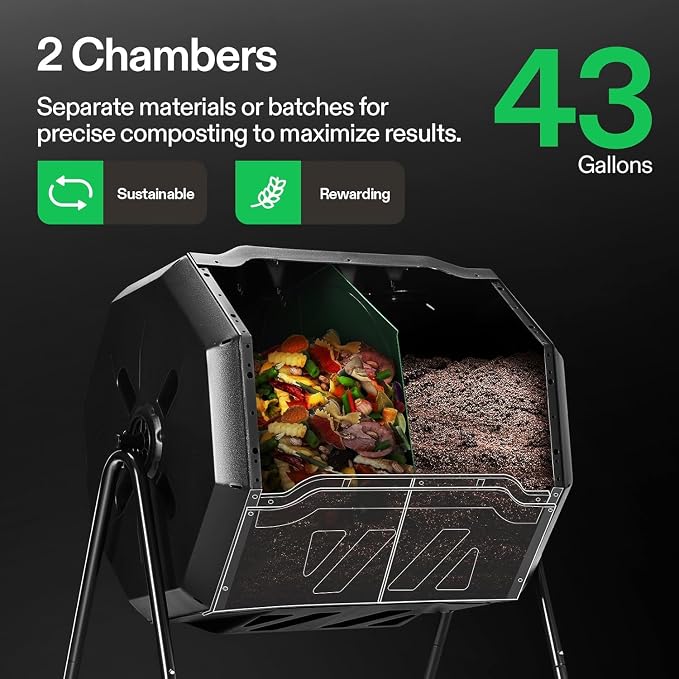 VIVOSUN Outdoor Tumbling Composter Dual Rotating Batch Compost Bin, 43 Gallon - Image 2