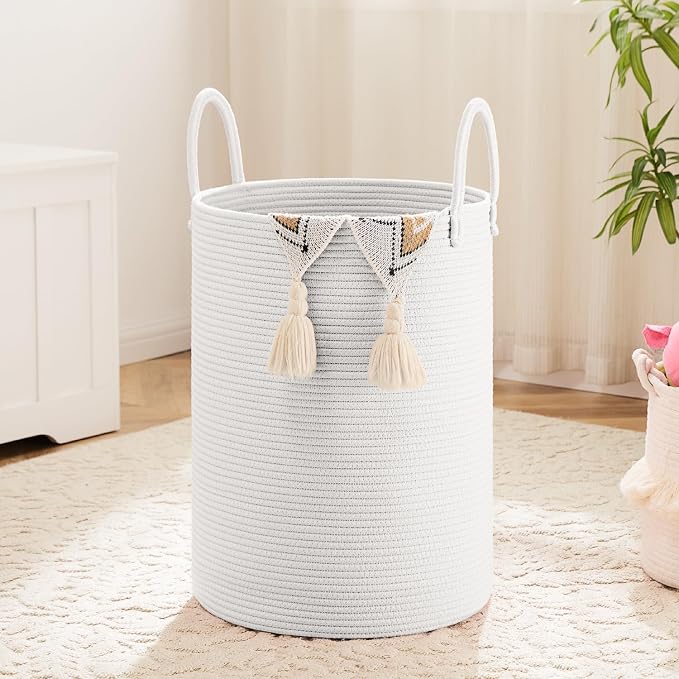 Laundry Basket, Woven Cotton Rope Laundry Hamper, 100L by Artfeel
