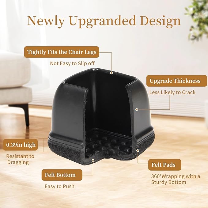 Square Chair Leg Floor Protectors Medium 24Pcs, Silicone Chair Leg Protectors - Image 7