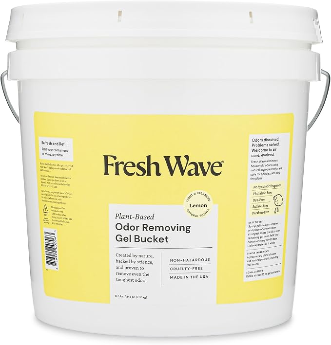 Fresh Wave Odor Removing Gel Bucket, 15.5 lb. | Lemon Scent Refill | Odor by FreshWave