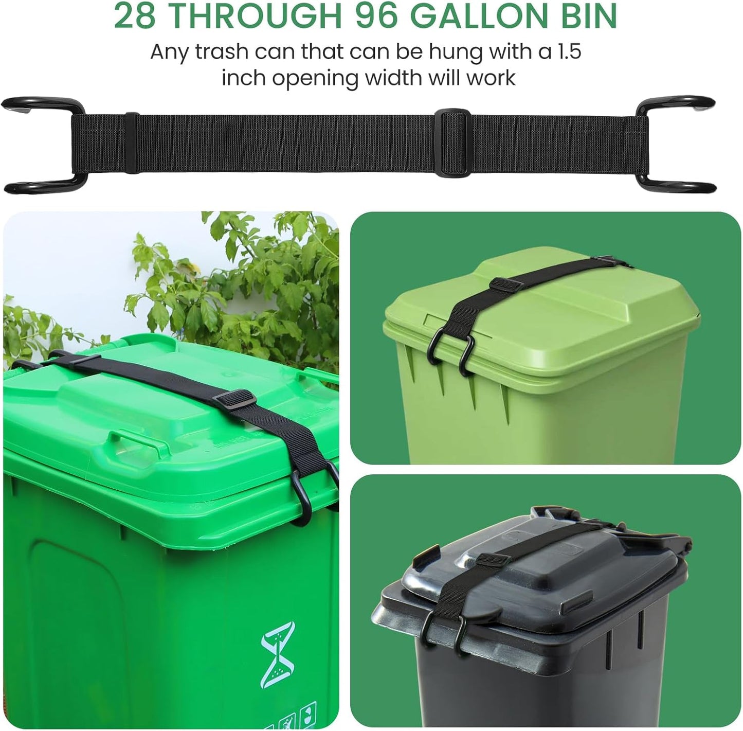 Metal Non-Slip Double Claw Trash Can Lid Lock, Adjustable Animal-Proof & Windproof Garbage Can Lock, Universal Fit for 28-96 Gallon Outdoor Bins (1)