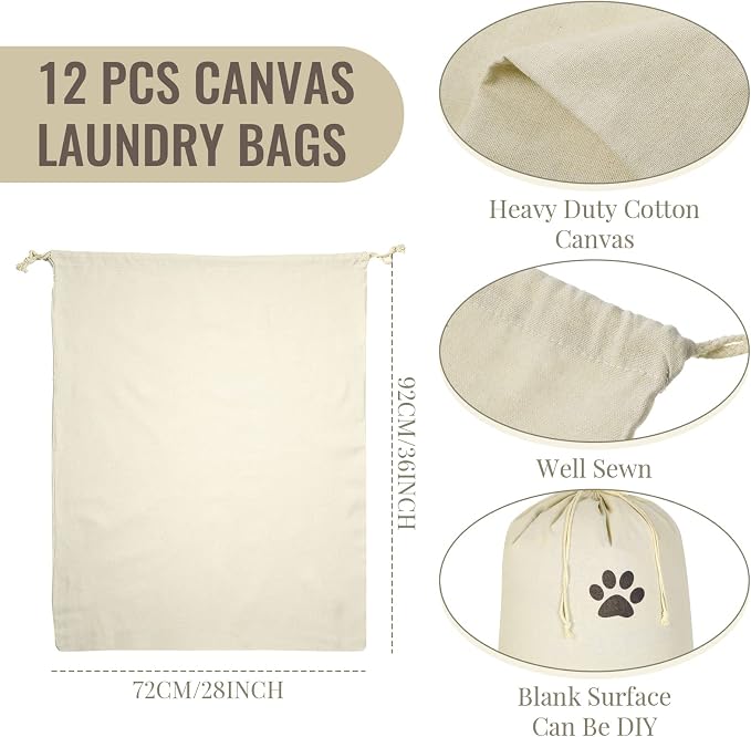 12 Pieces 28" x 36" Canvas Laundry Bags Bulk Large Cotton Laundry - Image 2