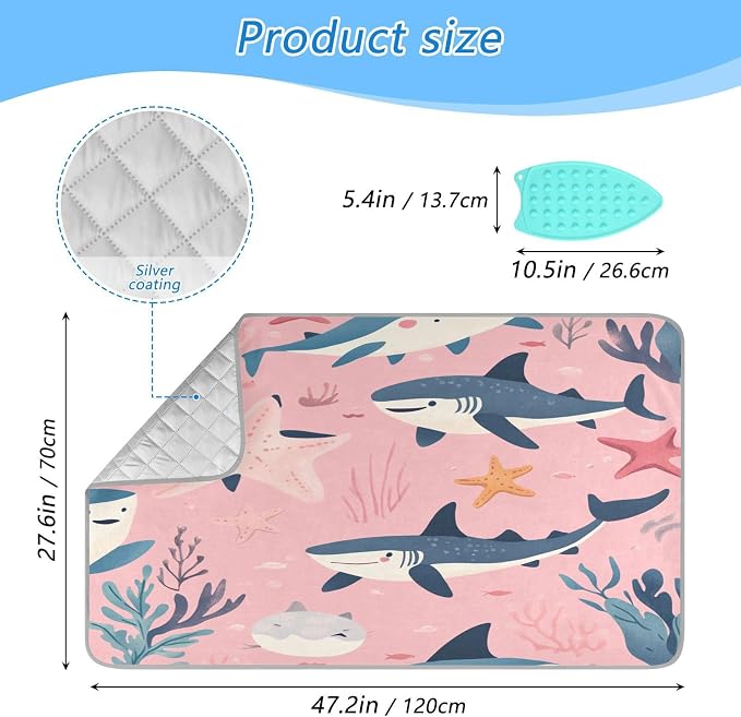 Pink Sharks Starfish and Seaweeds Ironing Mat Thickened Ironing Blanket Travel - Image 2