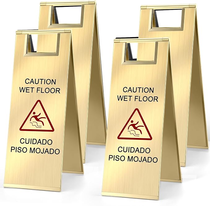 LEIFIDE 4 Pcs Stainless Steel Wet Floor Caution Sign Bulk 8.8 Pound Portable by LEIFIDE