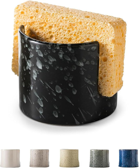 Sponge Holder for Kitchen, Ceramic Sink Caddy Scrub Sponge Rack Dish Rack by LAUCHUH