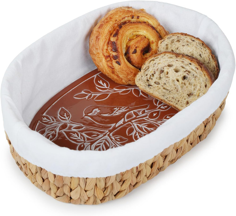 YANGQIHOME Bread Warmer Basket with Stone, Tortilla Warmer, Water Hyacinth Br...