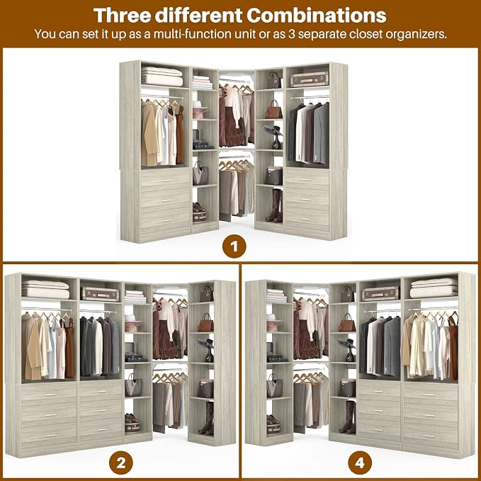 Corner Closet System with 6 Drawers, Closet Organizer System with 14 Shelves & - Image 5