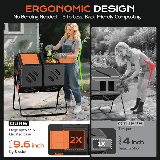 Compost Bin Outdoor 45 Gallon/170L, Fast Assemble Compost Tumbler, 360°Rotating - Image 4