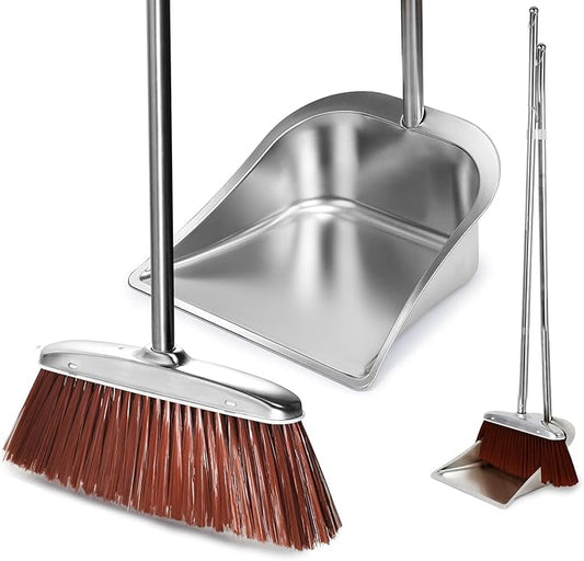 Broom and Dustpan Set for Home, Heavy Duty Dustpans by SUTINE