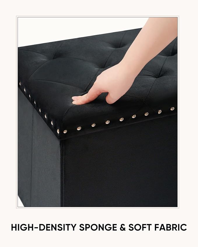 Velvet Storage Ottoman Bench, 43.3" Folding Ottoman - Image 6