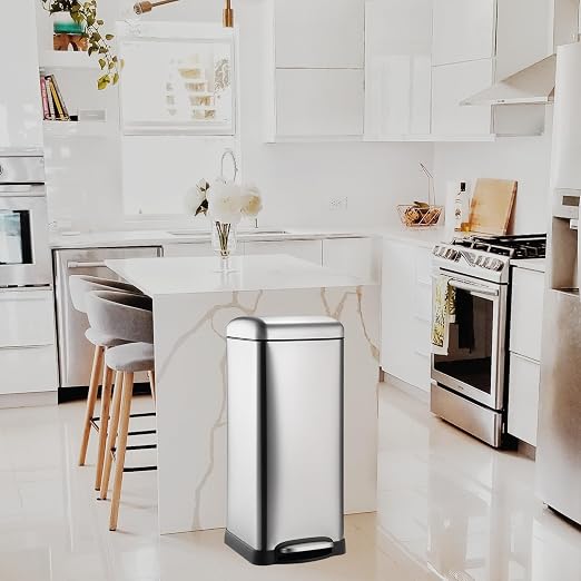 8 Gal/30L Slim Trash Can, Rectangular Step-On Stainless Steel Garbage Can - Image 9