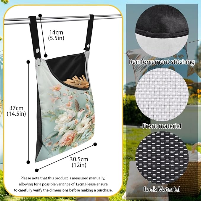 Hummingbird Floral Clothes Pin Bag to Hang On Line Reusable Clothespin Holder - Image 6