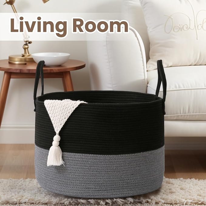 Woven Blanket Basket, 115L Large Rope Storage Bin - Image 5