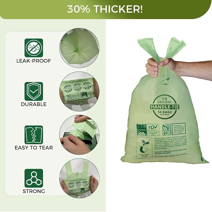 1.6 Gallon Compostable Trash Bags Drawstring, Heavy Duty Extra Thick 0.6 Mil - Image 5