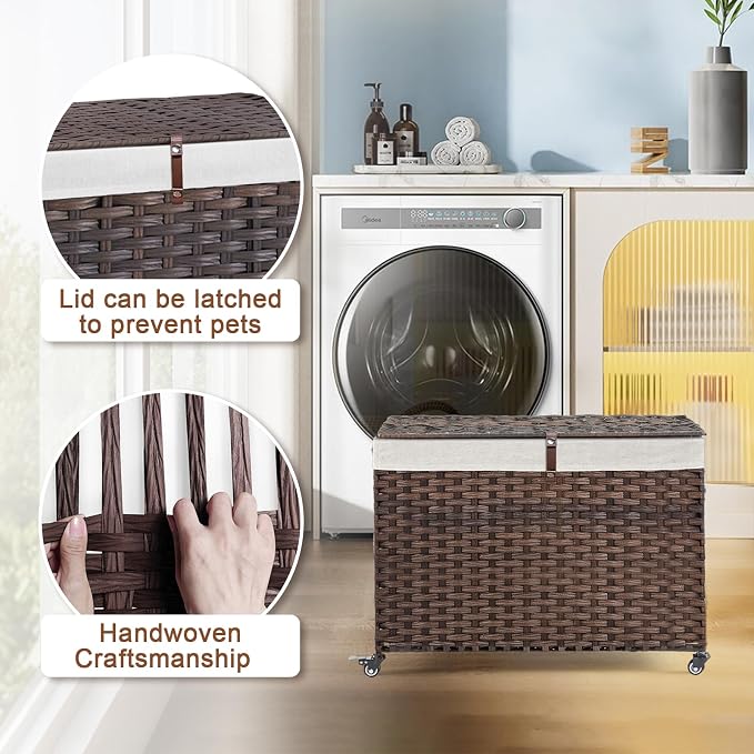 Rolling Storage Basket with Lid, 47.6 Gallon Storage Bin with Wheels, Woven - Image 3