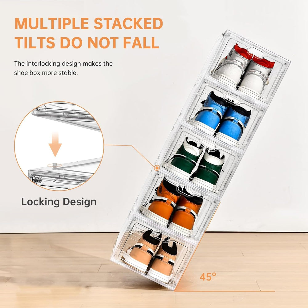 INSTY 12 Pack Large Shoe Storage Box, Clear Shoe Storage Organizer with Magne...