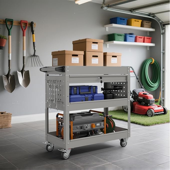 3 Tier Rolling Tool Cart with Drawers, 450 LBS Capacity Tool Cart on Wheels - Image 9