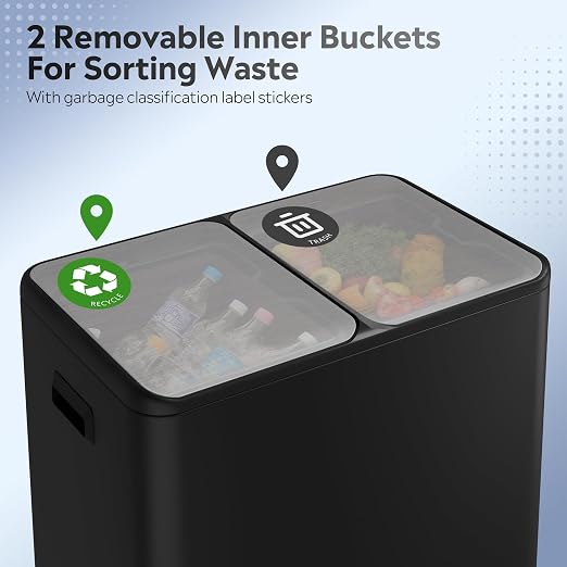 WLIVE Dual Trash Can, 2 x 8 Gallon, Step Trash Can - Image 4