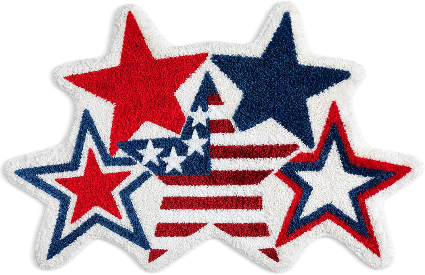 Tinideya 32"x20" 4th of July Bath Mat Patriotic Stars Tufted Rug, American Flag Memorial Day Non-slip Doormat, Funny Independence Day Decorative Carpet for Bathroom Kitchen Shower Living Room Entryway