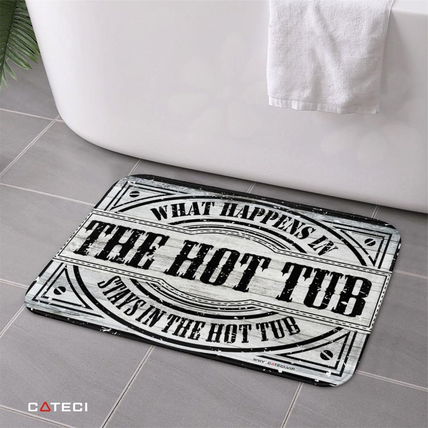 Nukan Funny What Happens in The Hot Tub Stays in The Hot Tub Bathroom Rug - 20x32in Faux Cashmere Floor Mat - Non-Slip Absorbent Bath Mat Cute Hot Tub Decor & Housewarming Gift for Hot Tub Owners