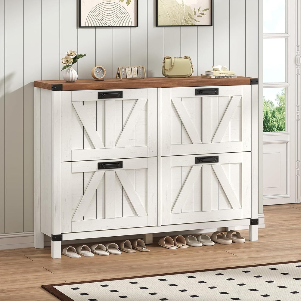 47" Farmhouse Shoe Cabinet with 4 Flip Drawers for Entryway, Hallway