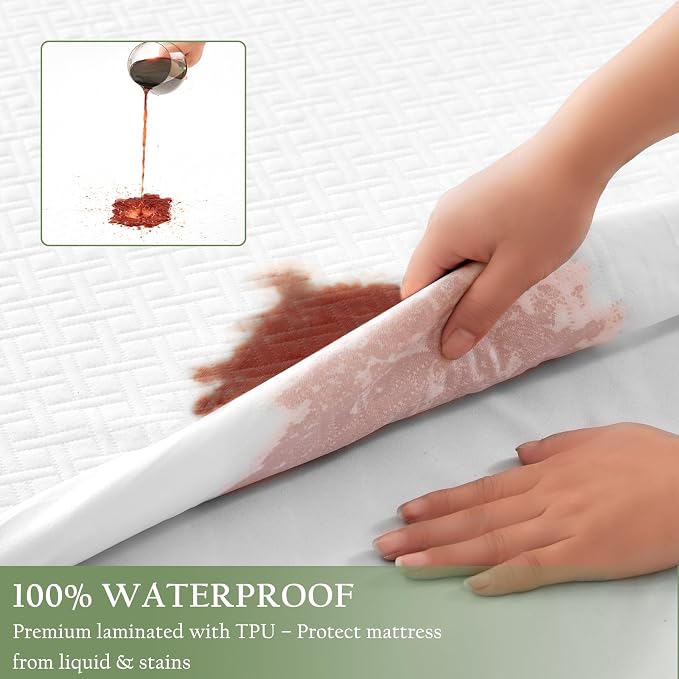 100% Waterproof Queen Mattress Protector, Breathable Bamboo Rayon Mattress Cover - Image 3