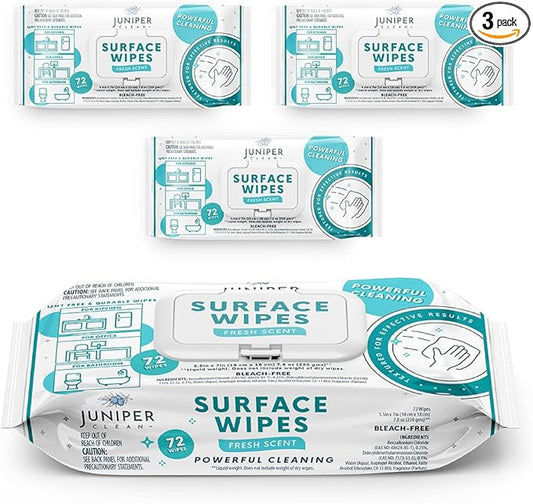 3 Pack Surface Cleaning Wipes Bleach Free, All-Purpose Cleaner by JuniperCLEAN