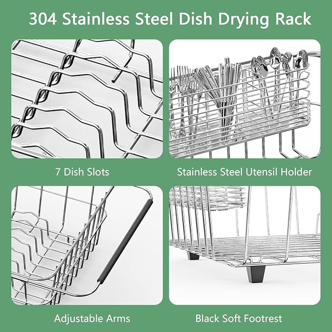Large Sink Dish Drying Rack, Expandable 304 Stainless Steel Metal Dish Drainer - Image 7