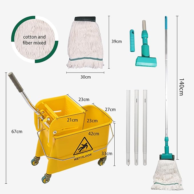 22 Qt Mop Bucket with Wringer for Floor Cleaning, 16.5" L x 10.6" W x 26.4" H - Image 4