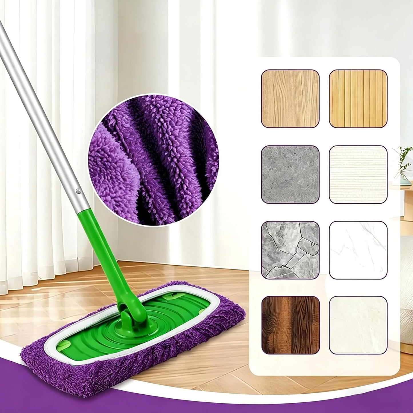 4-Pack Reusable Microfiber Mop Pads - Washable Refills for Wet & Dry Floor Cleaning, Fits Most Standard Mops, Purple Household Cleaning Pads