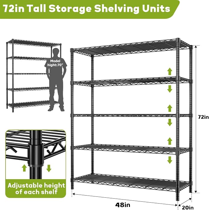 Storage Shelves, 5-Tier Adjustable Metal Industrial Utility Shelf Rack - Image 3