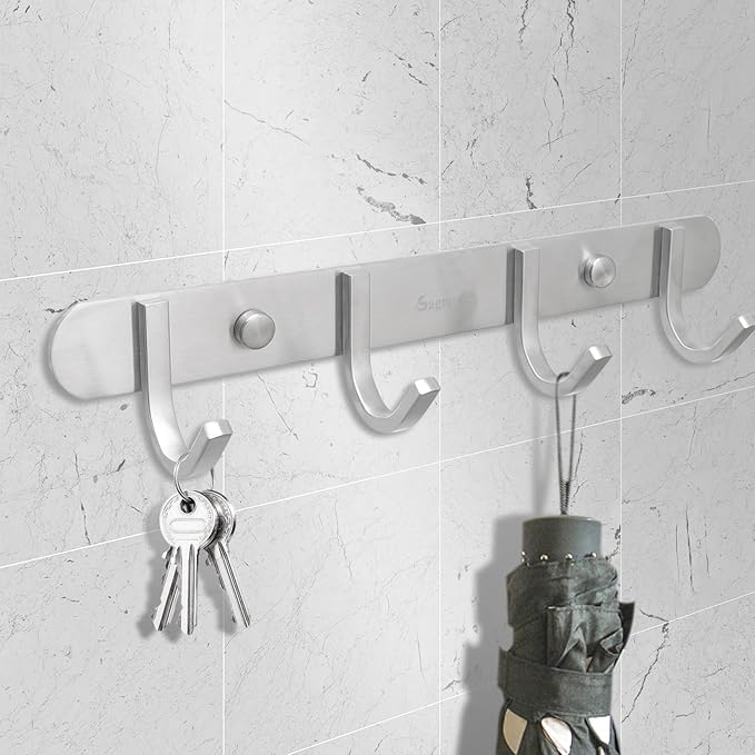 Coat Hook Rack Brushed Nickel 10.6-Inch Coat&Towel Hook Rail Wall Mounted - Image 5