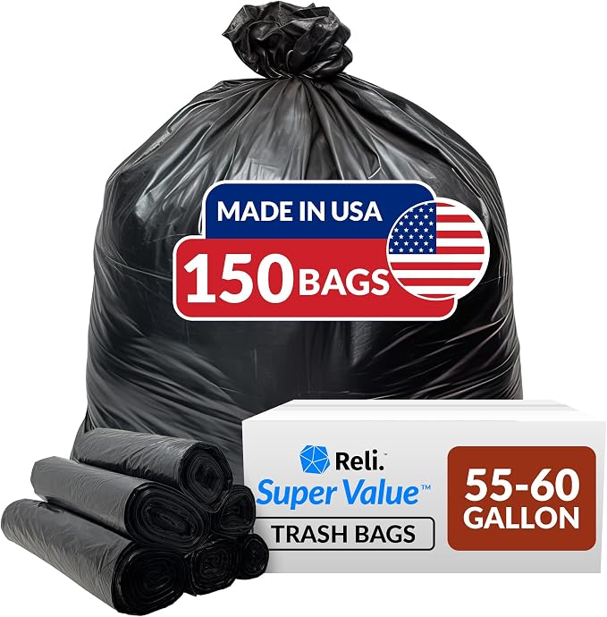 Reli. 55-60 Gallon Trash Bags Heavy Duty | 150 Count | 50-60 Gallon | Large by Reli