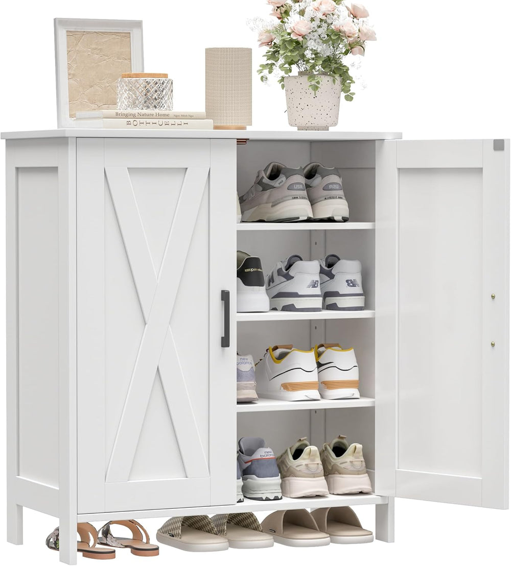 Homleke Farmhouse Shoe Cabinet with 2 Barn Doors & Wood Legs