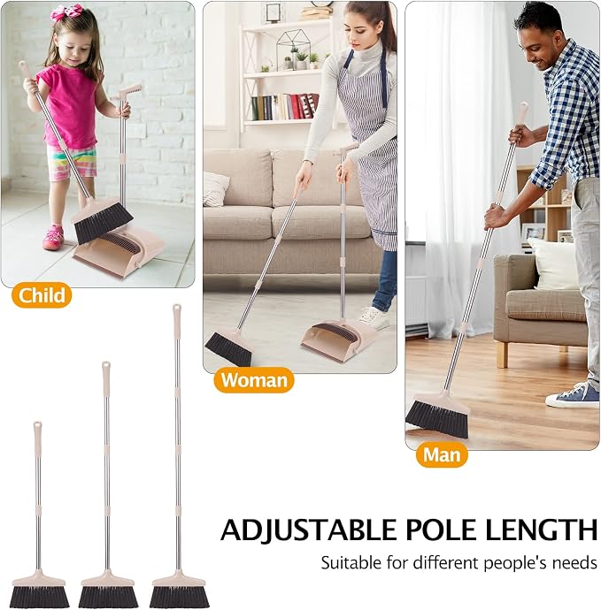Broom and Dustpan Set with Long Handle, Light Weight Stainless Steel Poles - Image 4