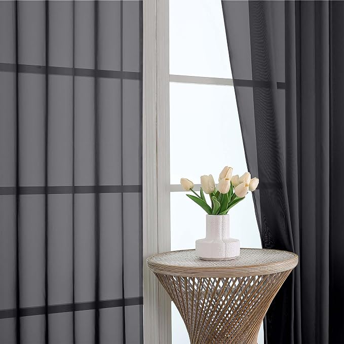 Chyhomenyc Black Sheer Curtains 78 Inches Long 2 Panels Set - Image 2