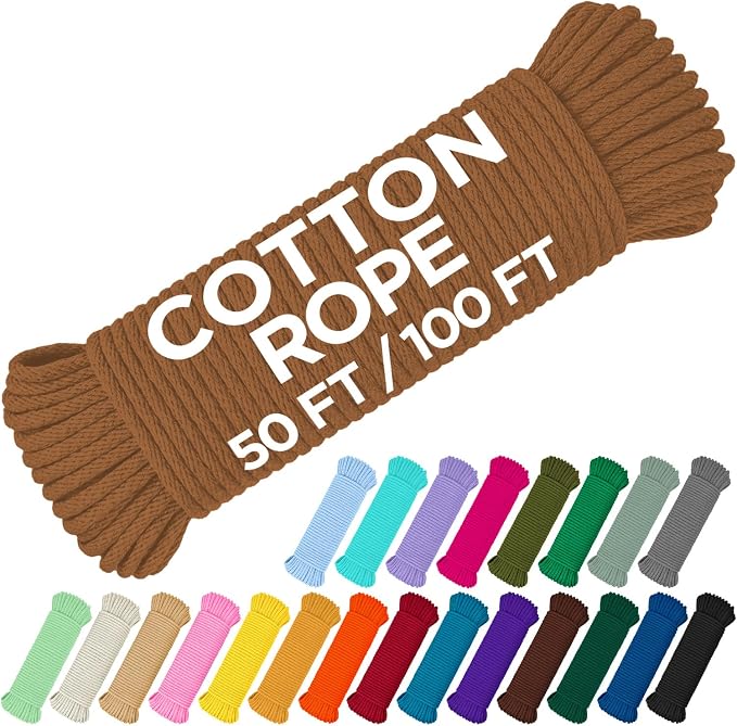 TECEUM Cotton Rope 3/16” – 100 FT – Strong All-Purpose Braided Rope – Natural by TECEUM