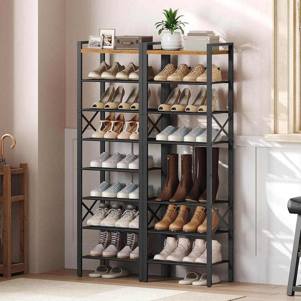 YATINEY 8-Tier Narrow Shoe Rack, Tall Shoe Rack for 8-16 Pairs, Slim Shoe Sto...