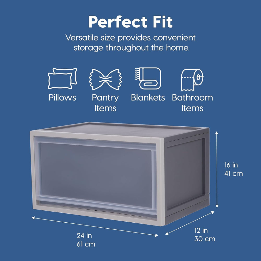 IRIS USA 53 Qt Stackable Storage Bins, 3-Pack, Front Access, Gray
