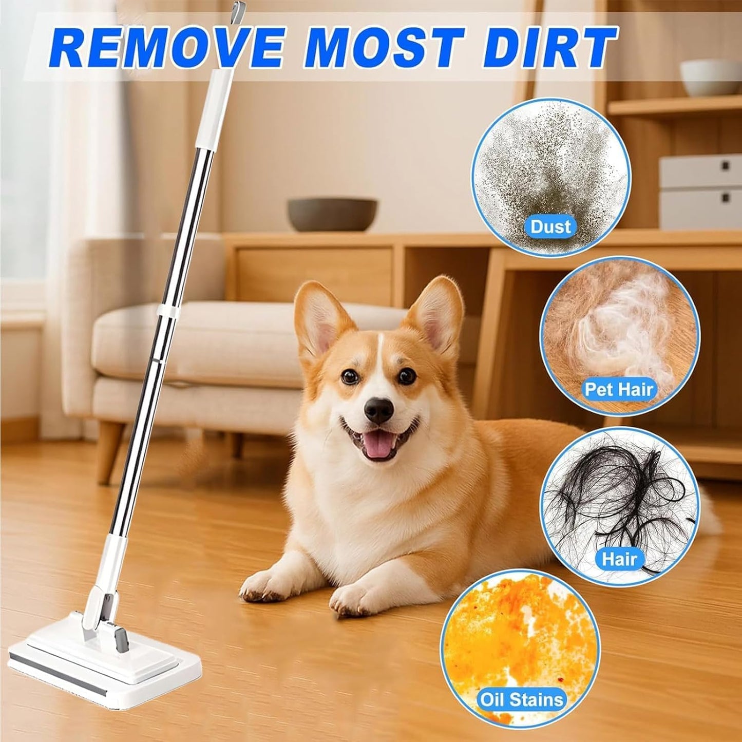 Snap Grip Mini Mop - No Wash Lazy Sweeper Mops, Zero Touch Disposable Dust Mop (Long Mop)