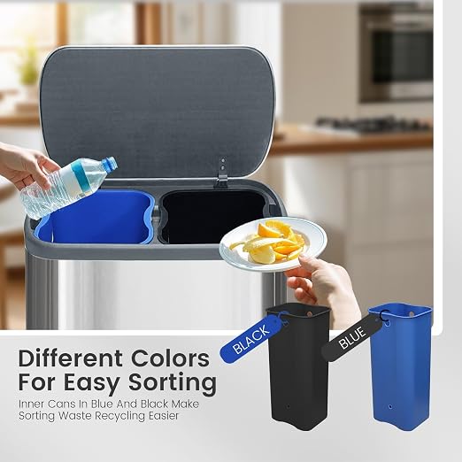 Kitchen Trash Can 16 Gallon, 2 x 30 Liters Trash and Recycle bin Combo - Image 3