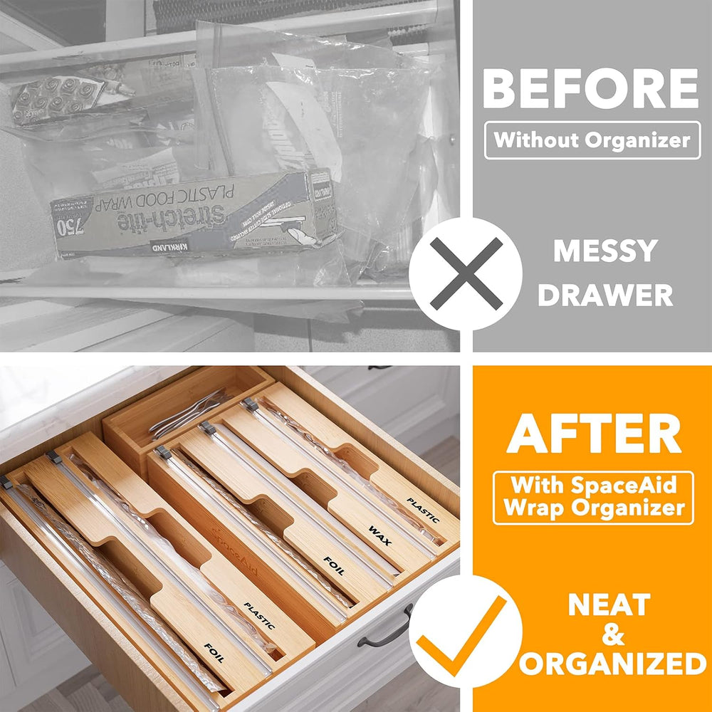SpaceAid 2 in 1 Long Wrap Dispenser (Need 3" Deep Drawer) with Cutter, P...