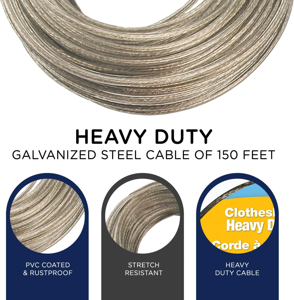 Strata 150 Feet Clothesline Outdoor Heavy Duty Galvanized Wire Steel Cable, G...
