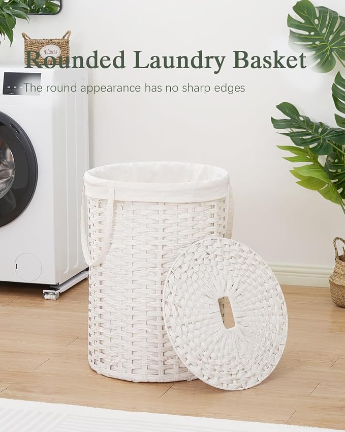 Laundry Basket with Lid Round Rattan Laundry Hamper with Lid and Handles 29.1 - Image 2