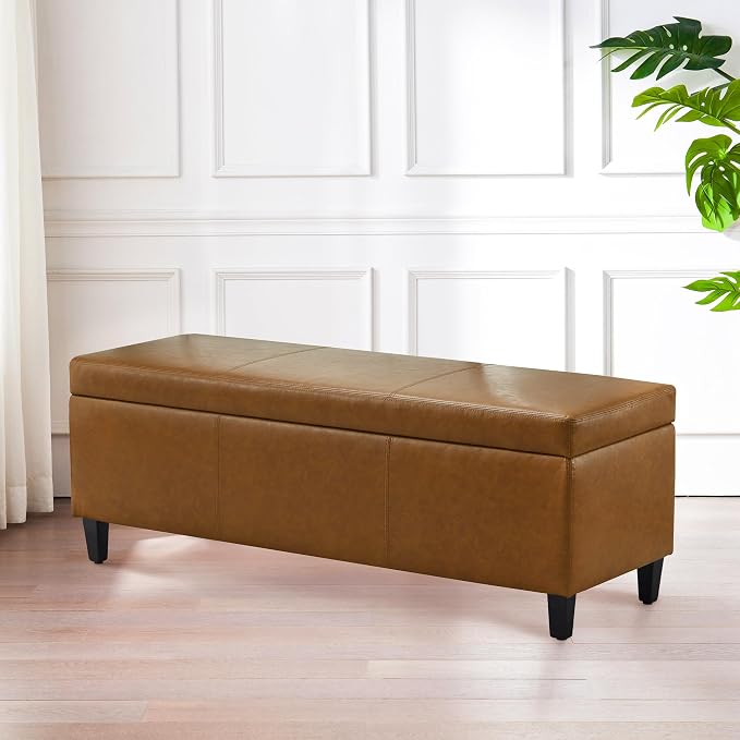 HUIMO Faux Leather Storage Ottoman Bench 50.3 Inch Extra Long PU Upholstered - Image 7