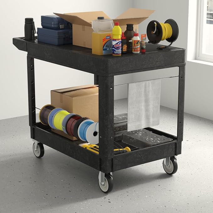 Utility Cart on Wheels, Heavy Duty Large Flat Top Rolling Service Cart - Image 3