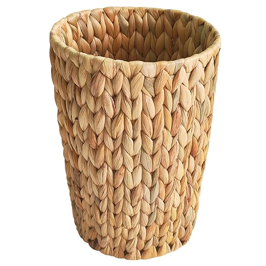 Wicker Trash Can, Small Bathroom Trash Can, Water Hyacinth Wicker Waste Basket by WEAVECOMFORTINTOEVERYCORNER