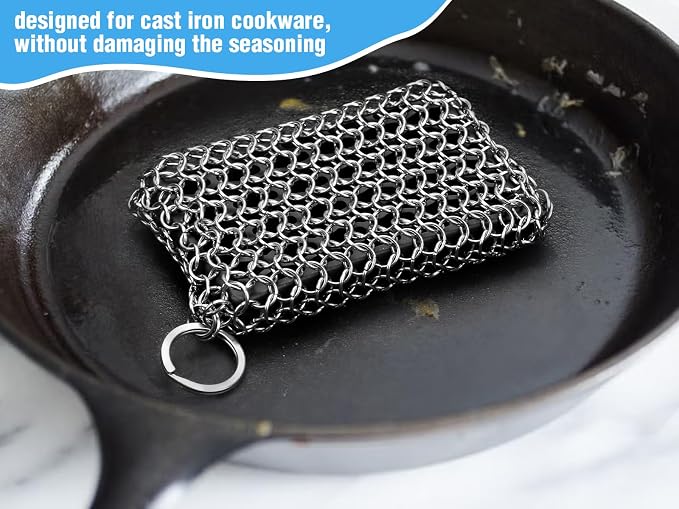 Herda Chain Mail Cast Iron Cleaner Scrubber, 316 Chainmail Pan Scrubber Metal - Image 2