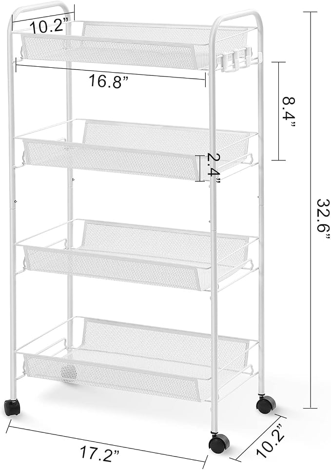 TOOLF 4-Tier Rolling Cart, Metal Utility Cart - Image 9